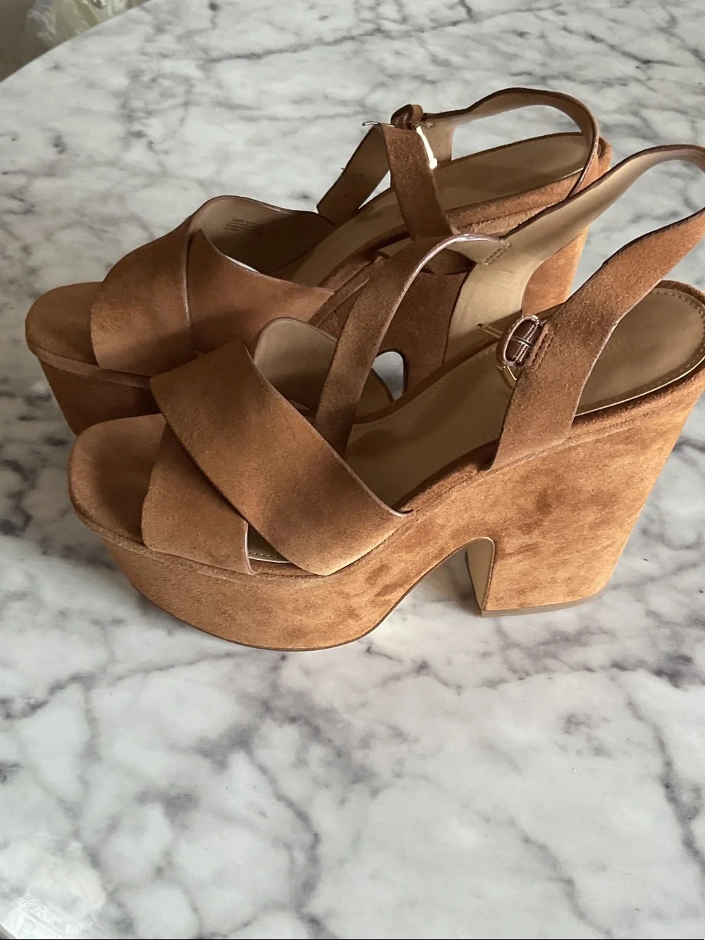 MICHAEL Michael Kors Tan Suede Platform Slingback Sandals